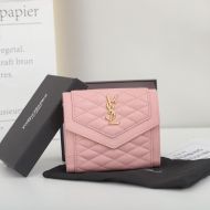 Saint Laurent Small Gaby Trifold Wallet In Quilted Lambskin Pink/Gold