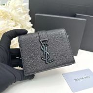 Saint Laurent Small Line Bifold Wallet In Grained Leather Black