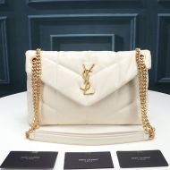 Saint Laurent Small Loulou Puffer Bag In Quilted Lambskin White/Gold