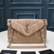 Saint Laurent Small Loulou Puffer Bag In Quilted Lambskin Apricot/Silver