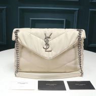 Saint Laurent Small Loulou Puffer Bag In Quilted Lambskin White/Silver