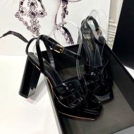 Saint Laurent Tribute Platform Sandals In Patent Leather Black