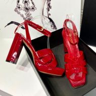 Saint Laurent Tribute Platform Sandals In Patent Leather Red