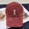 Saint Laurent Baseball Cap In Washed Denim with Cassandre Crystals Burgundy