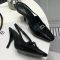 Saint Laurent Blade Slingback Pumps with Crystal Buckles Women Patent Leather Black
