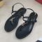 Saint Laurent Cassandra Flat Sandals With T-Strap Women Smooth Leather Black/Gold