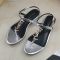 Saint Laurent Cassandra Flat Sandals With T-Strap Women Smooth Leather Silver/Gold