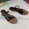 Saint Laurent Cassandra Flat Slides with T-Strap Women Smooth Leather Brown/Gold