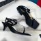 Saint Laurent Cassandra Kitten Sandals with T-Strap Women Patent Leather Black/Gold