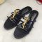 Saint Laurent Cassandra Slides Women Smooth Leather with Palm Tree Logo Black/Gold