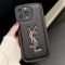 Saint Laurent Cassandre iPhone Case In Grained Calfskin Black
