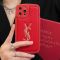 Saint Laurent Cassandre iPhone Case In Grained Calfskin Red