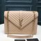 Saint Laurent Large Envelope Flap Bag In Matelasse Leather Apricot/Gold