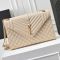 Saint Laurent Large Envelope Flap Bag In Quilted Grain De Poudre Embossed Leather Apricot/Gold