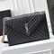 Saint Laurent Large Envelope Flap Bag In Quilted Grain De Poudre Embossed Leather Black/Gold