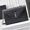 Saint Laurent Large Envelope Flap Bag In Quilted Grain De Poudre Embossed Leather Black/Silver