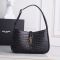 Saint Laurent Le 5 A 7 Hobo Bag In Crocodile-Embossed Leather Black/Gold