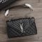 Saint Laurent Medium College Chain Bag In Quilted Grain De Poudre Embossed Leather Black/Silver