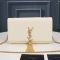 Saint Laurent Medium Kate Tassel Bag In Crocodile Embossed Shiny Leather White/Gold