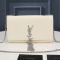 Saint Laurent Medium Kate Tassel Bag In Crocodile Embossed Shiny Leather White/Silver