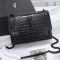 Saint Laurent Medium Sunset Flap Bag In Crocodile Embossed Leather Black