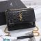 Saint Laurent Medium Sunset Flap Bag In Crocodile Embossed Leather Black/Gold