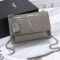Saint Laurent Medium Sunset Flap Bag In Crocodile Embossed Leather Grey/Silver