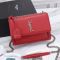 Saint Laurent Medium Sunset Flap Bag In Grained Leather Red/Silver