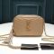 Saint Laurent Mini Lou Camera Bag In Quilted Grain De Poudre Leather Apricot/Gold