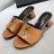 Saint Laurent Monogram Heeled Slides Women Smooth Leather Brown/Gold