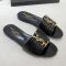 Saint Laurent Monogram Slides Women Stone Grain Leather Black/Gold