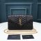 Saint Laurent Monogram Chain Wallet In Mixed Matelasse Grain De Poudre Leather Black/Gold