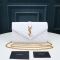 Saint Laurent Monogram Chain Wallet In Mixed Matelasse Grain De Poudre Leather White/Gold