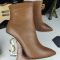 Saint Laurent Opyum Booties Women Smooth Leather With Snake Heel Brown/Gold