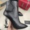 Saint Laurent Opyum Booties Women Stone Grain Leather With Black Heel Black