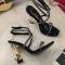 Saint Laurent Opyum Sandals with Crisscrossed Straps Women Satin with Rhinestones Black/Gold