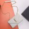 Saint Laurent Small Envelope Flap Bag In Quilted Grain De Poudre Embossed Leather White/Gold