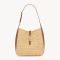Saint Laurent Small Le 5 A 7 Supple Bag In Raffia and Leather Beige/Gold
