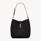 Saint Laurent Small Le 5 A 7 Supple Bag In Raffia and Leather Black/Gold