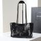 Saint Laurent Small Niki East/West Shopping Bag In Crinkled Vintage Leather Black/Silver