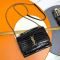 Saint Laurent Sunset Chain Wallet In Shiny Crocodile-Embossed Leather Black/Gold