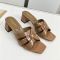 Saint Laurent Tribute Heeled Slides Women Patent Leather Khaki