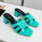 Saint Laurent Tribute Heeled Slides Women Patent Leather Teal