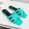 Saint Laurent Tribute Slides Women Patent Leather Teal